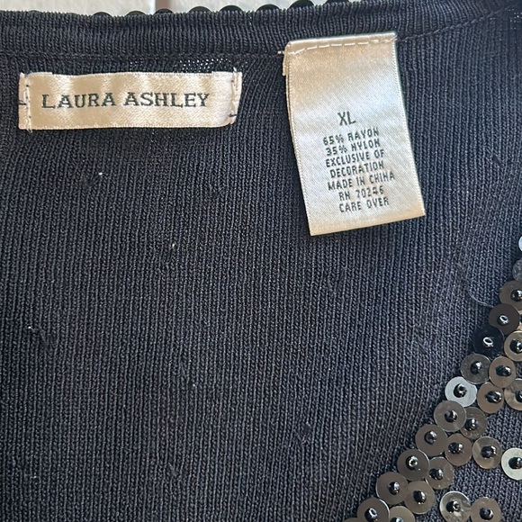 Laura Ashley, Black, V Neck, Sequins Long Sleeve Sweater, Size XL. - Picture 5 of 5